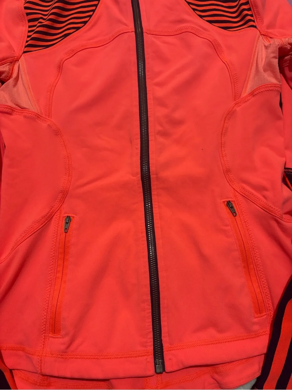 lululemon athletica Coral Performance Bomber Jacket with Black Stripes